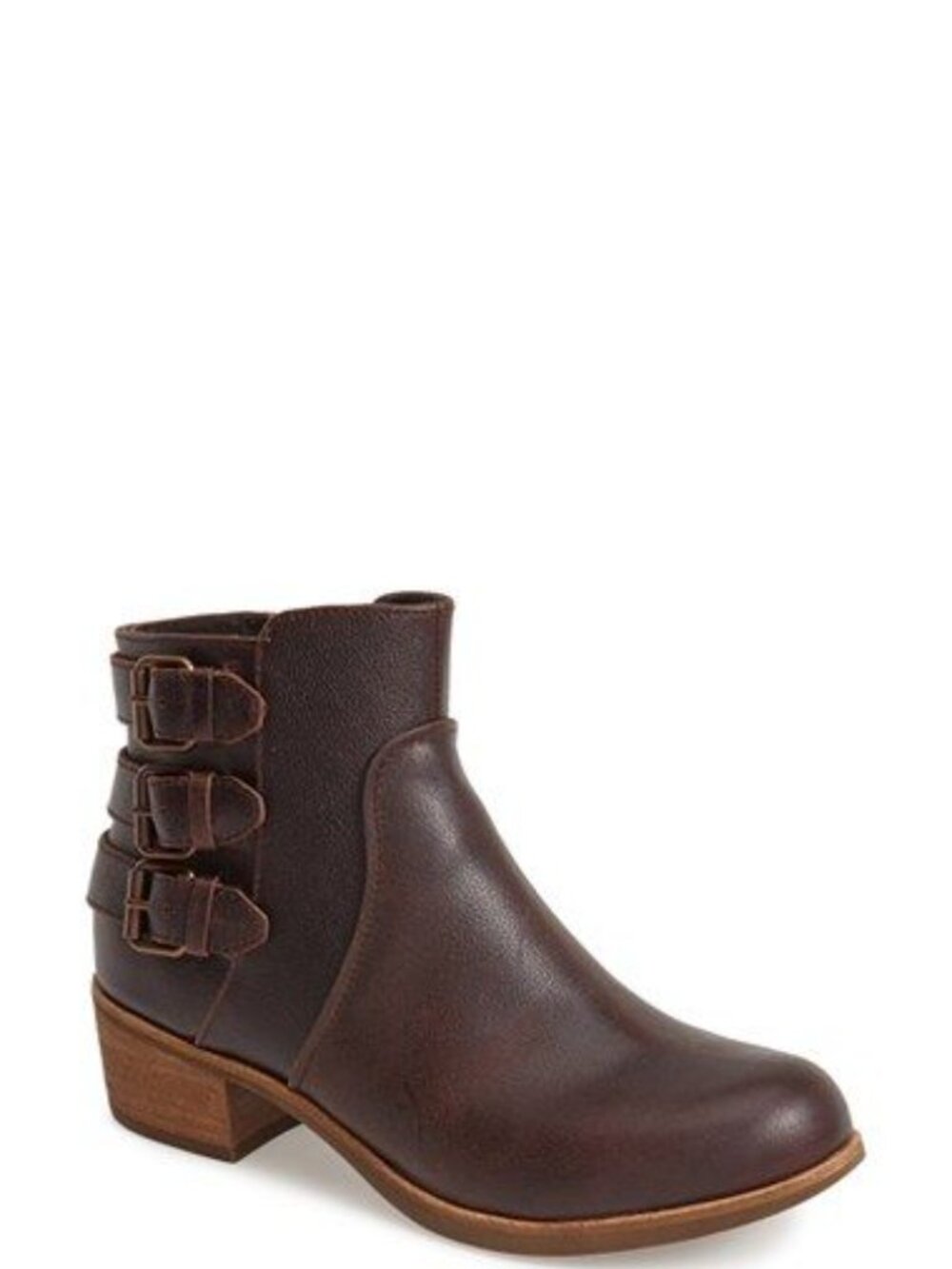 UGG Women's Dark Brown Volta Leather Triple Buckle Ankle Biker Boots Size 6